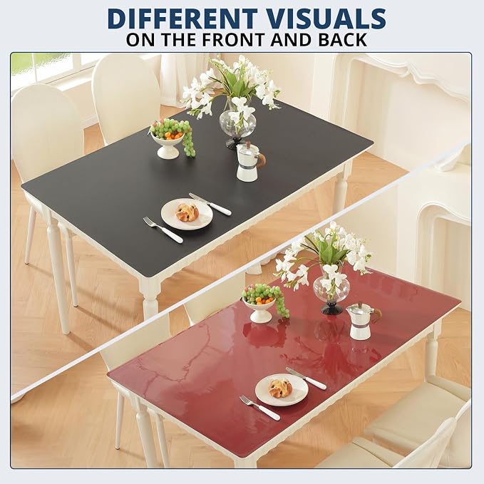 OstepDecor Black Table Cover Protector 36 x 48 Inch, 1.5mm Thick Plastic Table Cover, Dining Table Protector Pad, Waterproof & Easy Cleaning PVC Desk Mat for Dresser, Coffee & Kitchen Wooden Tabletop