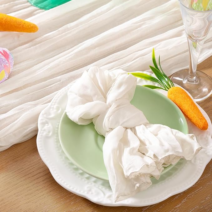 DeZerlor 12 Pack Ivory White Cheesecloth Napkins Spring Cloth Napkins Set of 12 Dinner Napkins Bulk 21x21 Inches for Wedding Bridal Shower Baby Shower Parties
