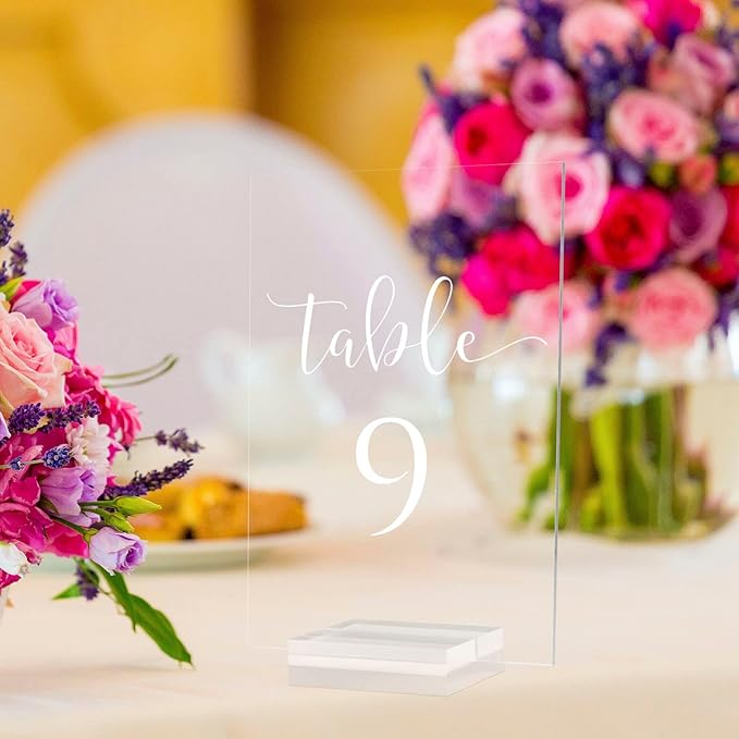JINMURY Clear Acrylic Wedding Table Numbers 1-10 with Stand- 4x6 Inch Clear Acrylic Table Numbers and Holders for Wedding Party Reception