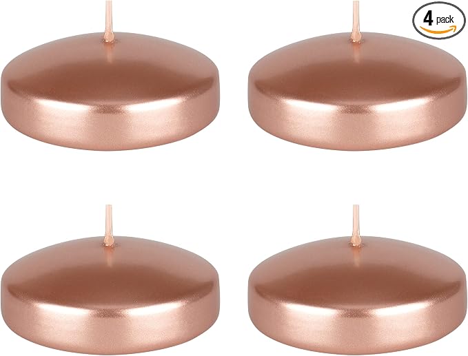 Mega Candles 4 pcs Unscented Rose Gold Floating Candles, Hand Poured Wax Candle 3 Inch Diameter, Home Décor, Wedding Receptions, Centerpieces, Occasions, Events, Festivities, Meditations, Spas
