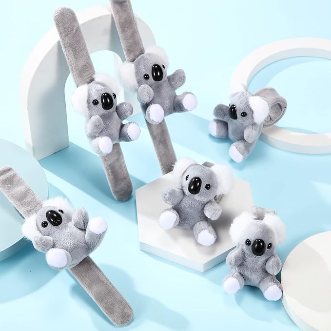 Lenwen 8 Pcs Stuffed Koala Animals Slap Bracelets for Kids 8.66 Inch Back to School Plush Animal Bracelets Adopt a Koala Bear Party Favors Wrist Slap Snap Band Toy for Boys Girls Birthday Gifts