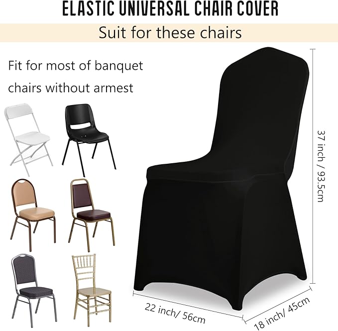 1 Pack Black Stretch Polyester Spandex Chair Covers Universal Washable Removable Chair Slipcovers Protector for Wedding Banquet Events Party Dining Decoration