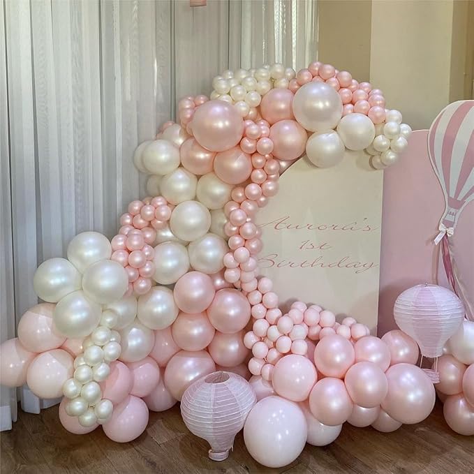 Pearl Pink Double Stuffed Balloons Different Size 115Pcs 5/10/12/18 Inch Pearl Light Pink Balloons Garland kit for Birde to be Wedding Engagement Bridal Shower Birthday Baby Shower Party