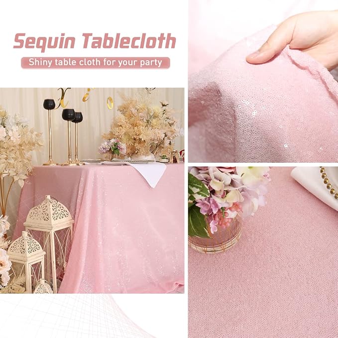 Eternal Beauty Pink Tablecloth, 60x102 Inch Sequin Rectangle Table Cover for Mother's Day Cake Dessert Exhibition Party Birthday Events