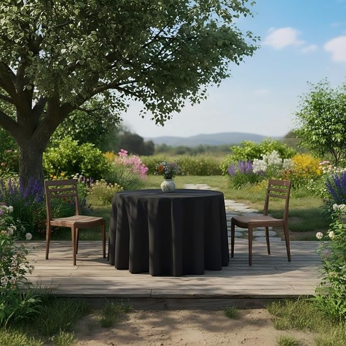 Surmente Black Tablecloth for Round Tables, 70-inch Round Table Cloths for Weddings, Banquets, or Restaurants