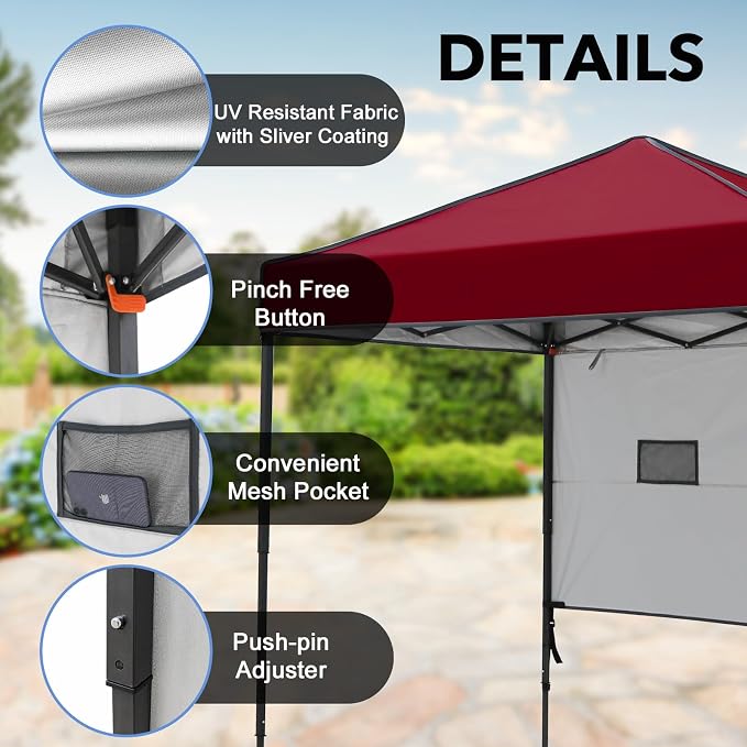 6x4 Pop Up Canopy Tent with Half Wall Panel, Instant Portable Beach Canopy, Outdoor Tent with Carry Bag for Camping, Sports, Tailgating, Events, Burgundy