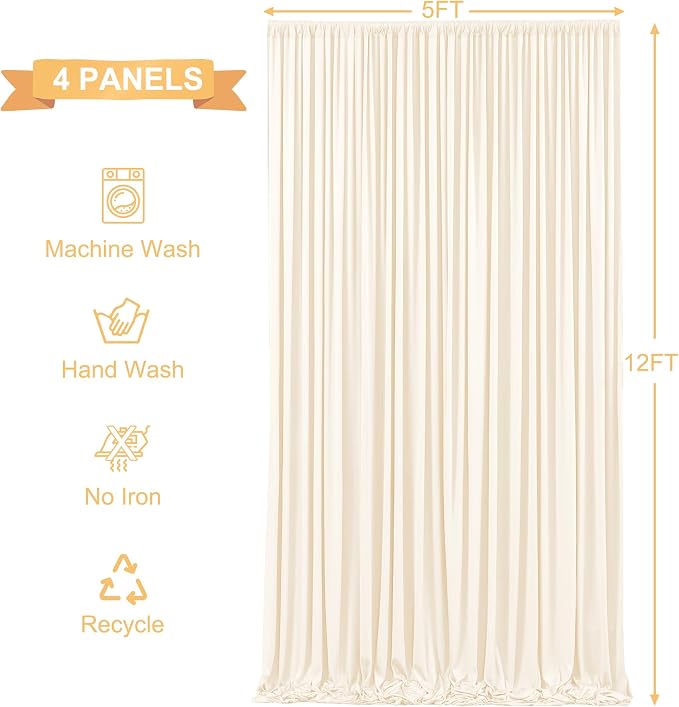 4 Panels Champagne Backdrop Curtains for Wedding Party Wrinkle Free Backdrops Curtain Drapes Fabric Decorations Photo Back Drop Cloth for Baby Shower Photography Stage Reception 20ft(W) x 12ft(H)