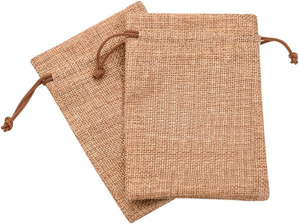 Lucky Monet 25/50/100PCS Burlap Gift Bags Wedding Hessian Jute Bags Linen Jewelry Pouches with Drawstring for Birthday, Party, Wedding Favors, Present, Art and DIY Craft (50Pcs, Coffee, 3” x 4”)