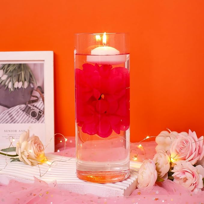 24 Pcs Floating Candles for Centerpieces and Floating Flowers Artificial Flowers Head Vase Filler for Party Home Table Wedding Centerpieces Decoration (Rosered)