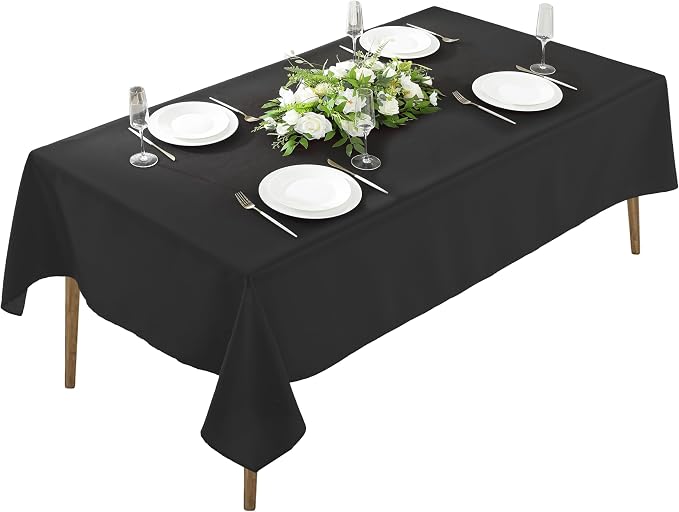5 Pack Rectangle Tablecloth, 60 x 84 Inch Black Polyester Fabric Washable Tablecloth for Home, Party, Wedding or Restaurant Use
