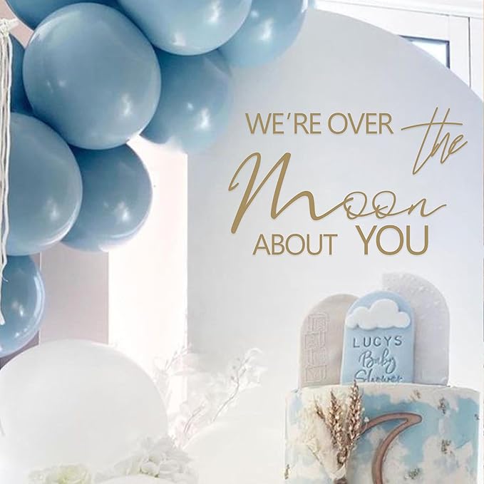 We're Over The Moon About You Baby Shower Party Decal Sign - Space Themed Party Birthday Decoration,Gender Reveal Girl or Boy Baby Shower Decor Sticker