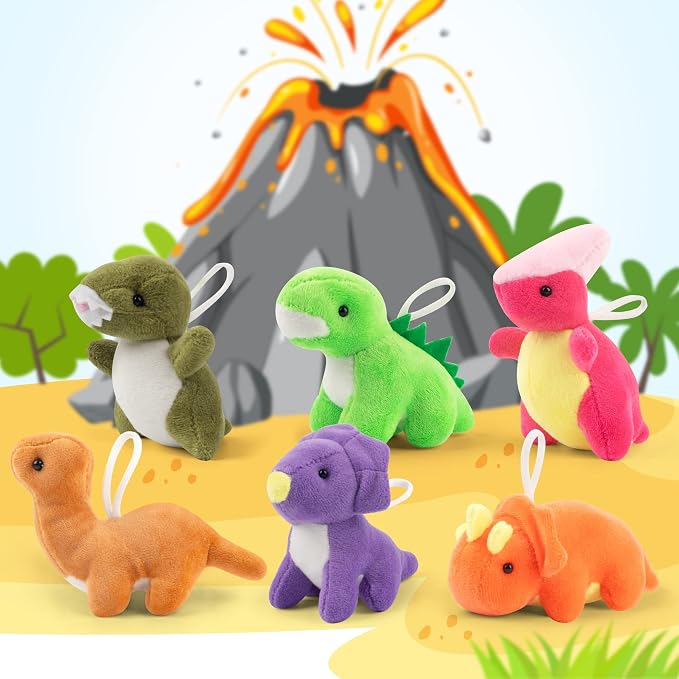 Mocoosy Small Dinosaur Plush Stuffed Animal Set, 12 Pack Mini Soft Dino Figures Bulk for Kids Dinosaur Party Favors, Plushies Kit Goodie Bag Fillers, Toddler Boys Girls Carnival Prizes