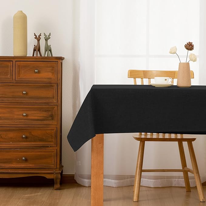 Hiasan 2 Pack Faux Linen Rectangle Tablecloth - Wrinkle and Stain Resistant Washable Table Cloth for Kitchen Dining Room Holiday Table Cover for Party Dinner, Black, 60 x 102 Inch