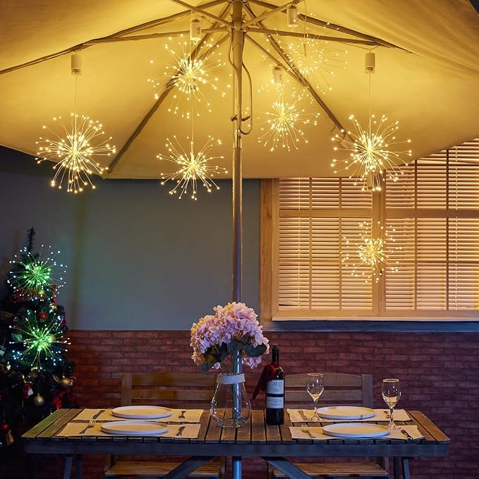 FOOING 6 Pack Firework Lights led Copper Wire Starbursts String Lights 8 Modes Battery Operated Fairy Lights with Remote,Decorative Hanging Lights for Party Patio Bedroom Christmas Decoration