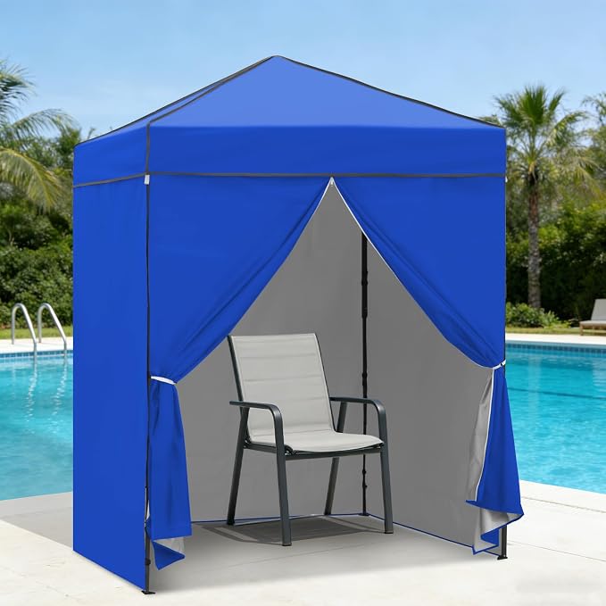 6x4 Pop Up Canopy Tent with Four Wall Panels, Instant Portable Beach Canopy, Outdoor Tent with Carry Bag for Camping, Sports, Tailgating, Events, Blue