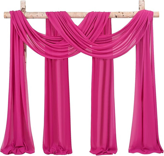 Wedding Arch Draping Fabric,4 Panels 28" x20ft Fuchsia Wedding Arch Drapes for Ceremony Chiffon Fabric Drapes Arbor Drapery Decorations for Reception & Party