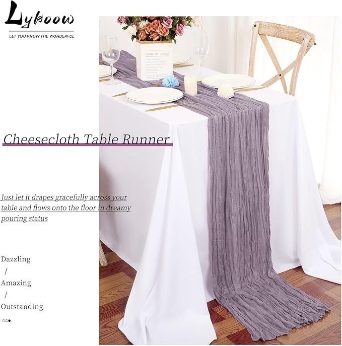 15 Packs Cheesecloth Table Runner Light Purple,10 Ft Lavander Rustic Gauze Boho Wedding Table Runner Decoration, Wedding Table Decor Table Cloth for Wedding Party Bridal Shower Table,21.5x120in