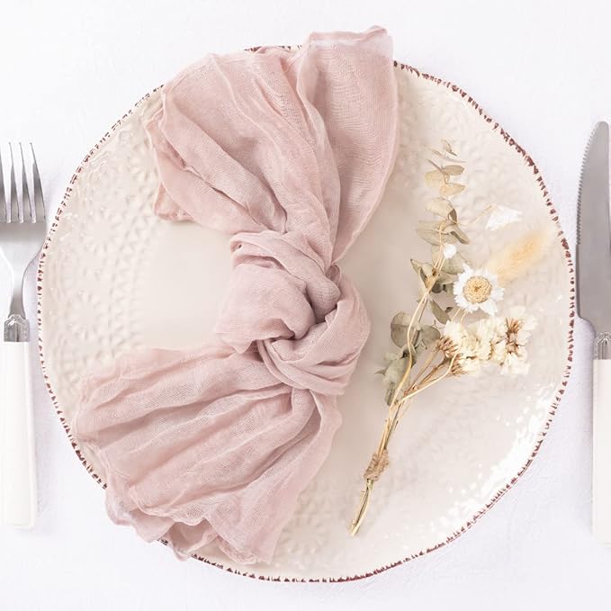 DeZerlor 30 Pack Pink Cheesecloth Napkins Christmas Cloth Napkins Set of 30 Pale Pink Holiday Dinner Napkins Bulk 21x21 Inches for Wedding Bridal Shower Baby Shower Xmas Parties