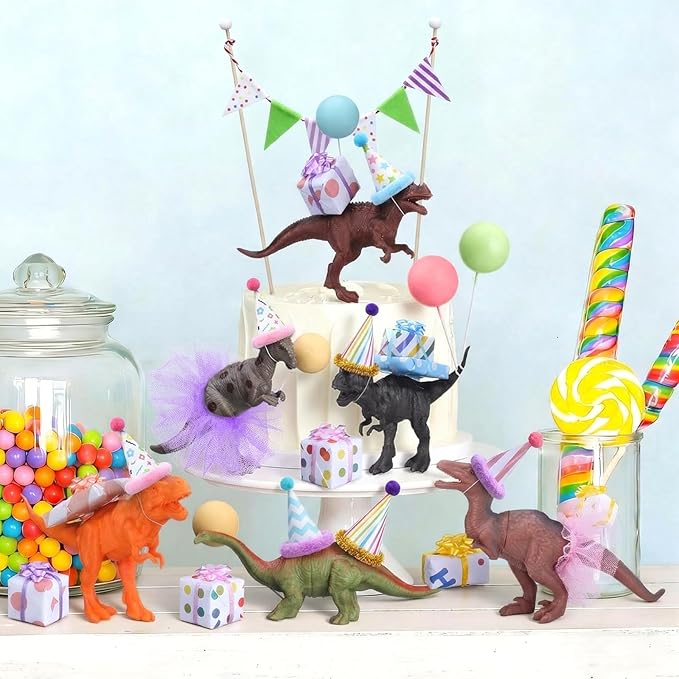 Weysat 22 Pcs Animal Birthday Party Decorations Animal Cake Cupcake Toppers with Mini Hat Gift Box Cake Flag Skirt Lollipop for Jungle Safari Dollhouse Themed Birthday Party Favor Supplies, No Animals