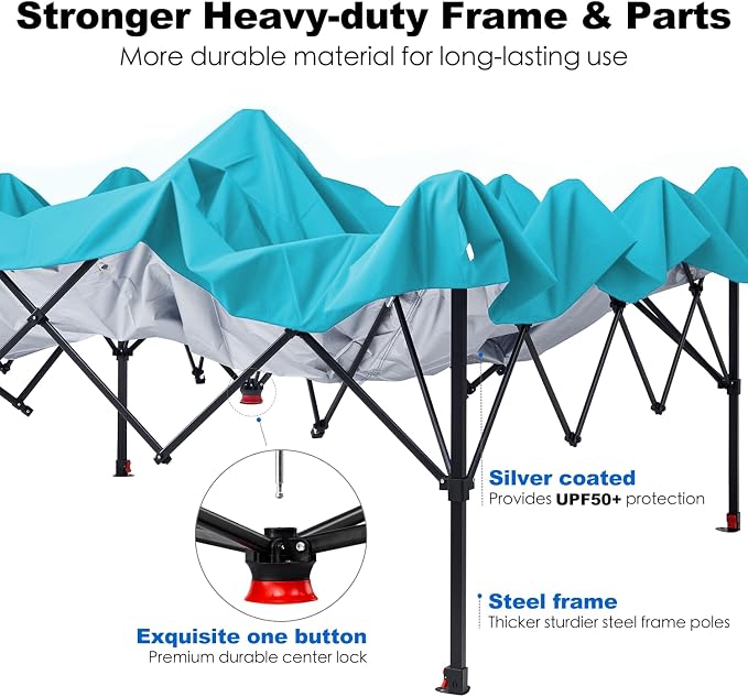 GAFETE 10×10 Pop Up Canopy Tent with 1 Pockets Sidewall, Easy up Sun Shade with One Push Setup, Portable Instant Outdoor Canopy Tent for Events Parties Camping with Carrying Bag (Cerulean, 10x10 FT)