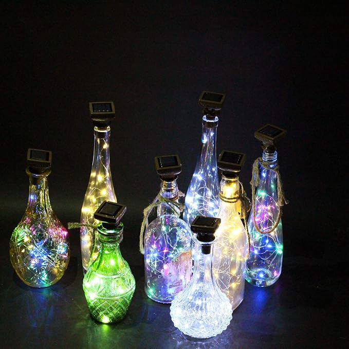 Solar Wine Bottle Lights 12 Pack 20LED Outdoor Waterproof Multicolor Fairy Light String (3 Colors), Suitable for Most Wine Bottle Mouths, for Garden, Terrace, Party Decoration