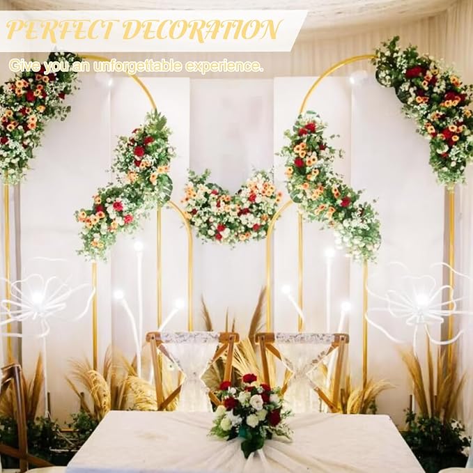 Metal Arch Stand and Cover Set,1 Beige Spandex Fitted Backdrop with 1 Gold Wedding Arched Stand Frame for Parties Birthday Baby Shower Bridal Banquet Decoration (6.6FT)