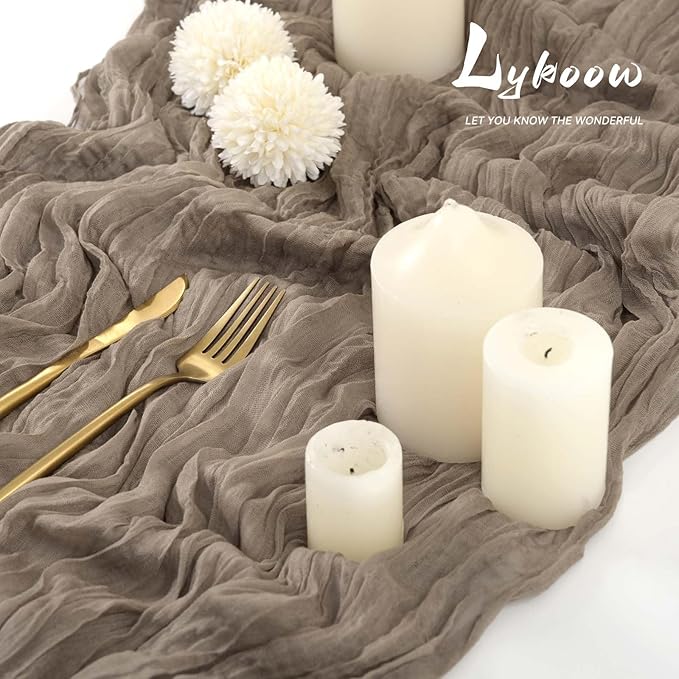 10 Packs Cheesecloth Table Runner Coffee, 10Ft x 35" Rustic Gauze Boho Wedding Table Runner Decoration, Wedding Table Decor Table Cloth for Wedding Party Bridal Shower Table