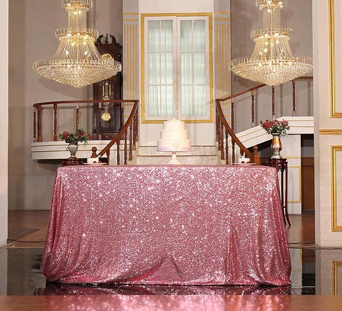 Juya Delight Fuchsia Pink 60'' x 102'' Rectangle Sequin Tablecloth for Party Dinner Banquet Festival Wedding Anniversary Exhibition Dessert Table