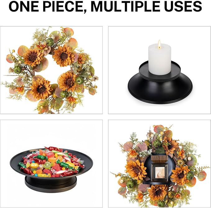 MOYEE Autumn Centerpieces for Tables Candle Ring, Black Metal Candlestick with an Artificial Wreaths 14 in Versatile Dining Table Centerpiece Decor (Sunflower Wreath)