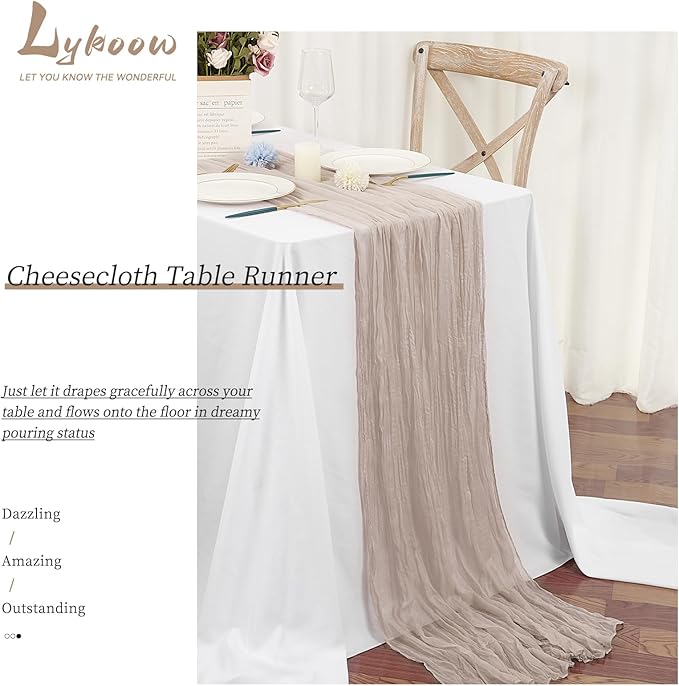 24 Packs Taupe Table Runner, Charming Cheesecloth Table Runner 17 x 108inch, Gauze Boho Wedding Decoration Rustic Sheer Fabric Cheese Cloth Table Runners for Wedding Party Bridal Shower
