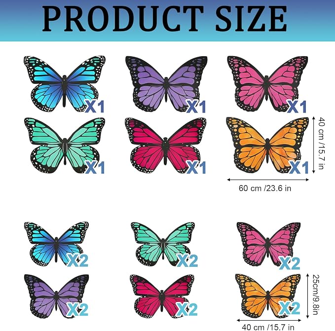 18 Pcs Large Butterfly Party Decorations 3D Paper Butterfly Hanging Decor 2 Sizes Bright Color Paper Butterflies Birthday Party Supplies for Wedding Spring Baby Shower Room Ceiling Decor