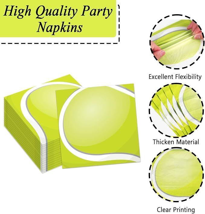 Qyeahkj 50 Guests Tennis Plates and Napkins Party Supplies Tennis Ball Birthday Party Decorations Disposable Tableware Set Sports Dinnerware Favor for Kids Baby Shower Decorations, 200PCS