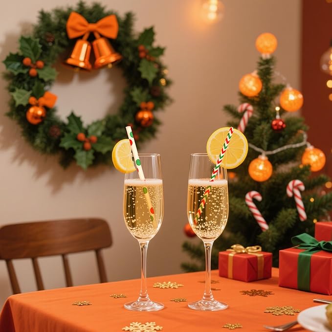 BEISHIDA 100 Pcs Christmas Paper Straws, Biodegradable Christmas Party Straws for Drinking, Thanksgiving, New Year and DIY Decorations