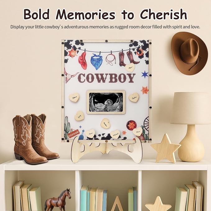 Cowboy Baby Shower Decorations,Western Baby Shower Guest Book Alternatives with Cowboy Pen,60 Heart Wood Slices for 60 Guests,My First Rodeo Birthday Party Decorations Boy or Gir