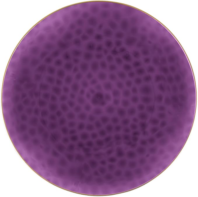 PLASTICPRO 30 Pack Hammered Plastic Plates Heavyweight Disposable Elegant Translucent Purple Hammered Platsic Party Dishes with Gold Rim (Hamered Purple With Gold Rim, 10'' INCH PLATES)