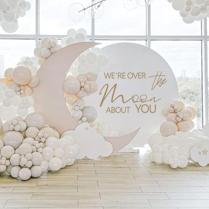 We're Over The Moon About You Baby Shower Party Decal Sign - Space Themed Party Birthday Decoration,Gender Reveal Girl or Boy Baby Shower Decor Sticker