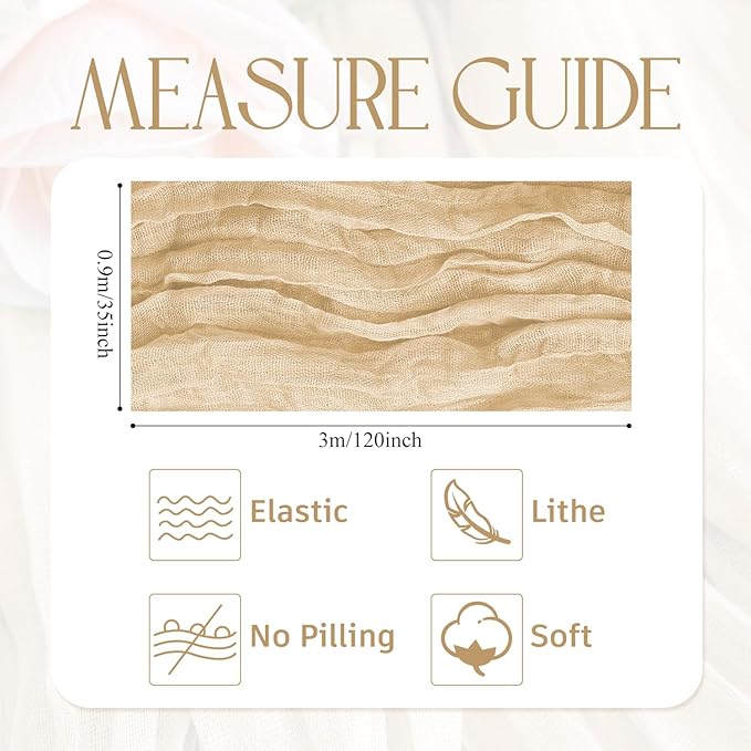 Wokceer Cheesecloth Table Runner 12Pack 10FT Sand Christmas Gauze Cheese Cloth Table Runner for Party Long Rustic Sheer Table Runners for Baby Bridal Shower Wedding Easter Decor