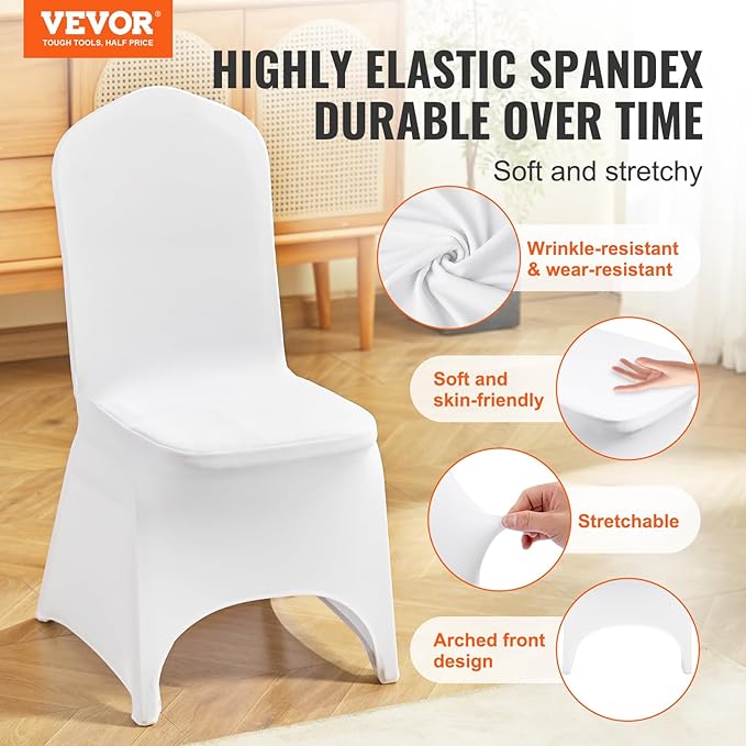 VEVOR 100 Pcs White Chair Covers Polyester Spandex Chair Cover Stretch Slipcovers for Wedding Party Dining Banquet Chair Decoration Covers