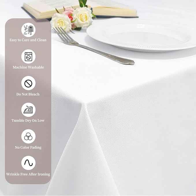 12 Pack White Tablecloths, 52 x 52 Inch Stain and Wrinkle Resistant Washable Polyester Tablecloth for Square Tables, White Tablecloth for Wedding Party Buffet