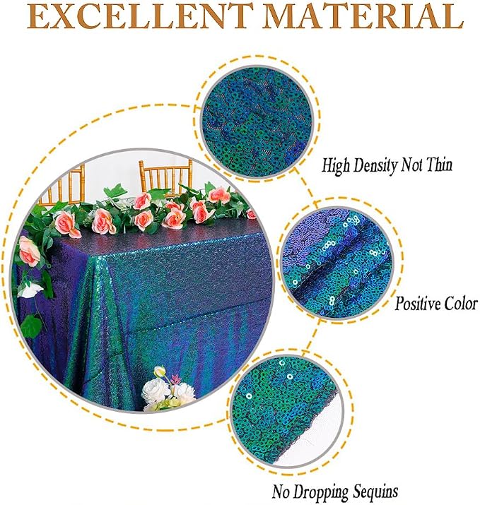 ShiDianYi Iridescent Green Sequin Tablecloth 90x132 Inch - Glitter Rectangle Tablecloth for Birthday, Christmas, and Special Events Decor
