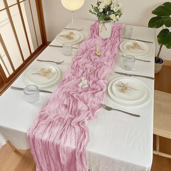 16 Pack Cheesecloth Table Runners 20" x 120", Boho Gauze Table Decor for Wedding, Bridal Shower, Birthday Party, Long Romantic Runner(Pink)