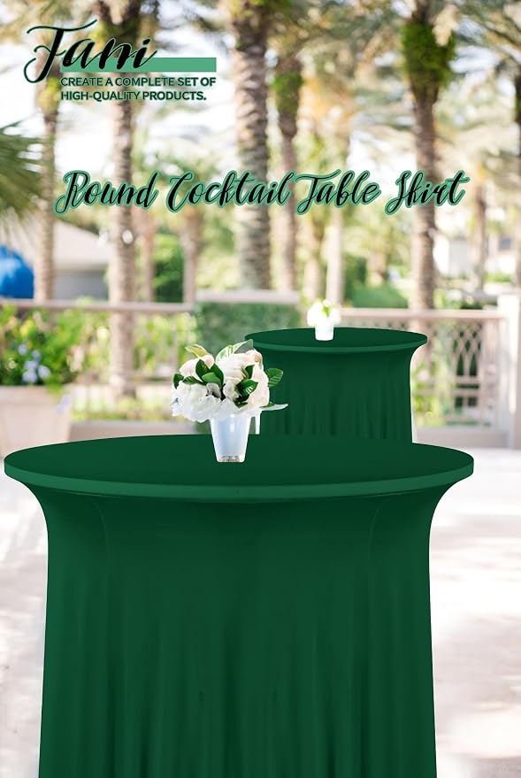 fani 6 Packs 32"x 43" Round Cocktail Table Skirt, Spandex Fitted High Top Table Skirt, Spandex Stretch Cocktail Tablecloth for Wedding Party Bar Banquet Birthday Tables(Emerald Green)