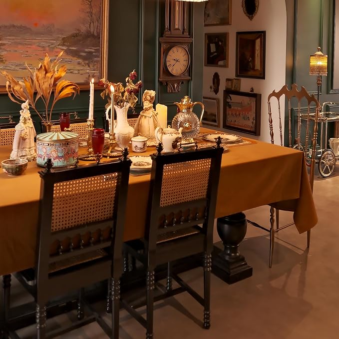 Velvet Tablecloth 60'' x 84'', Waterproof Washable Rectangle Table Cloth, Durable Farmhouse Table Cover for Fall Dining Thanksgiving Wedding Party- Caramel Orange
