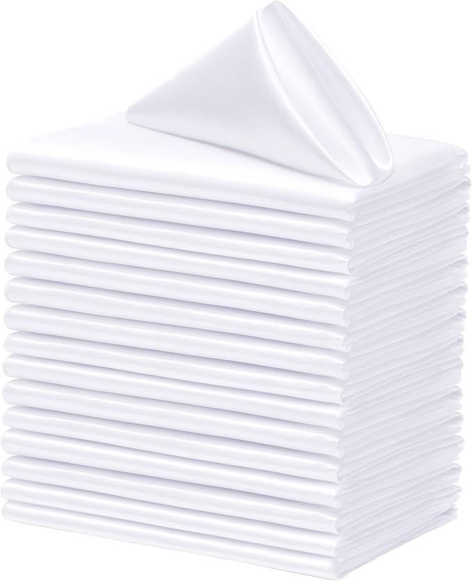 50 Pack Square Satin Dinner Napkins, 20x20 Inches Silky Soft Smooth Table Cloth Napkins for Restaurant Weddings Banquet Party Decoration, White