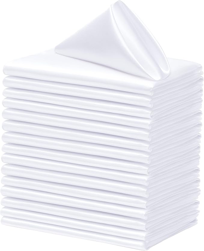 100 Pack Square Satin Dinner Napkins, 20x20 Inches Silky Soft Smooth Table Cloth Napkins for Restaurant Weddings Banquet Party Decoration, White