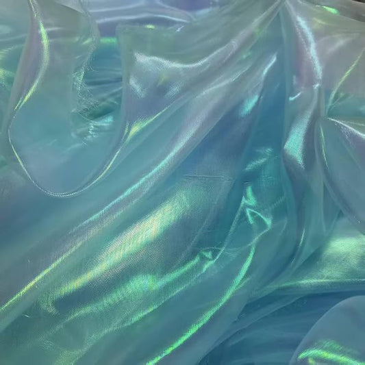 YYCRAFT Two Tone Sheer Organza Fabric by The Yard for Curtain Weddings Decor 5 Yards, Iridescent Aqua