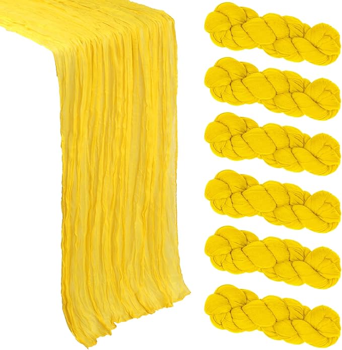 6 Pack Lemon Yellow Cheesecloth Table Runner 10Ft Spring Gauze Cheese Cloth Table Runner 35x120 Inch Boho Sheer Rustic Fabric for Party Decor Baby Shower Wedding Decorations