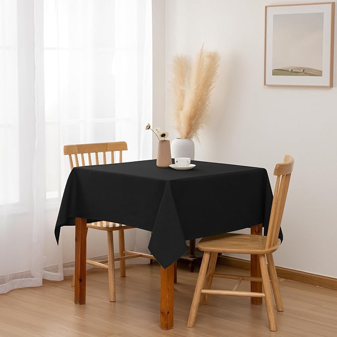 Hiasan 2 Pack Faux Linen Square Tablecloth - Wrinkle and Stain Resistant Washable Table Cloth for Kitchen Dining Room Holiday Table Cover for Party Dinner, Black, 60 x 60 Inch