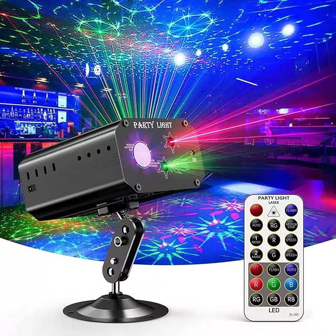 Party Lights Dj Disco Lights, Mini Strobe Stage Light Laser Lights Show Projector Lighting Accessories with Remote Control for Parties Bar Birthday Holiday Event Live Show Xmas Decorations Lights