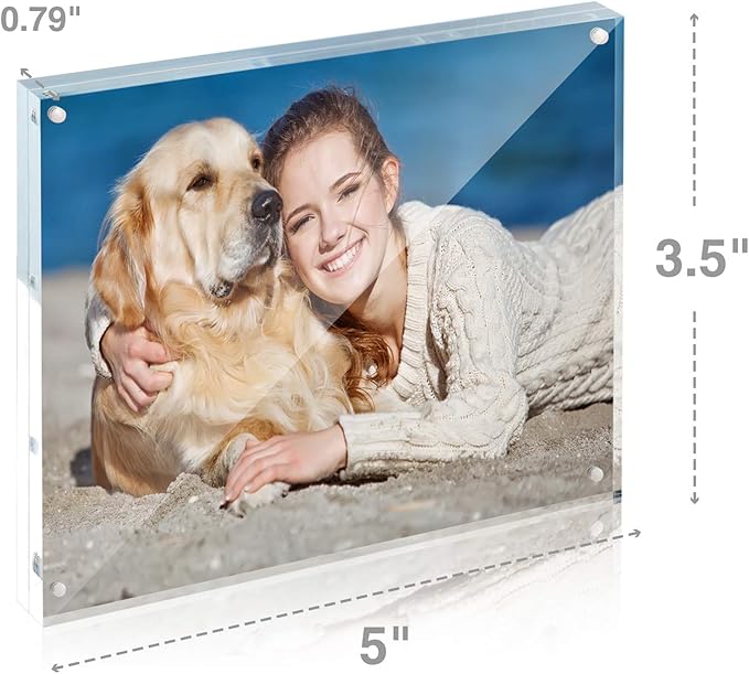 TWING 3.5x5 Inch Acrylic Picture Frames,20MM Thicknes Double Sided Magnetic Clear Photo Frame, HD Frameless Magnetic Photo Frame Display for Desktop Gift Ideal, Cleaning Cloth Included
